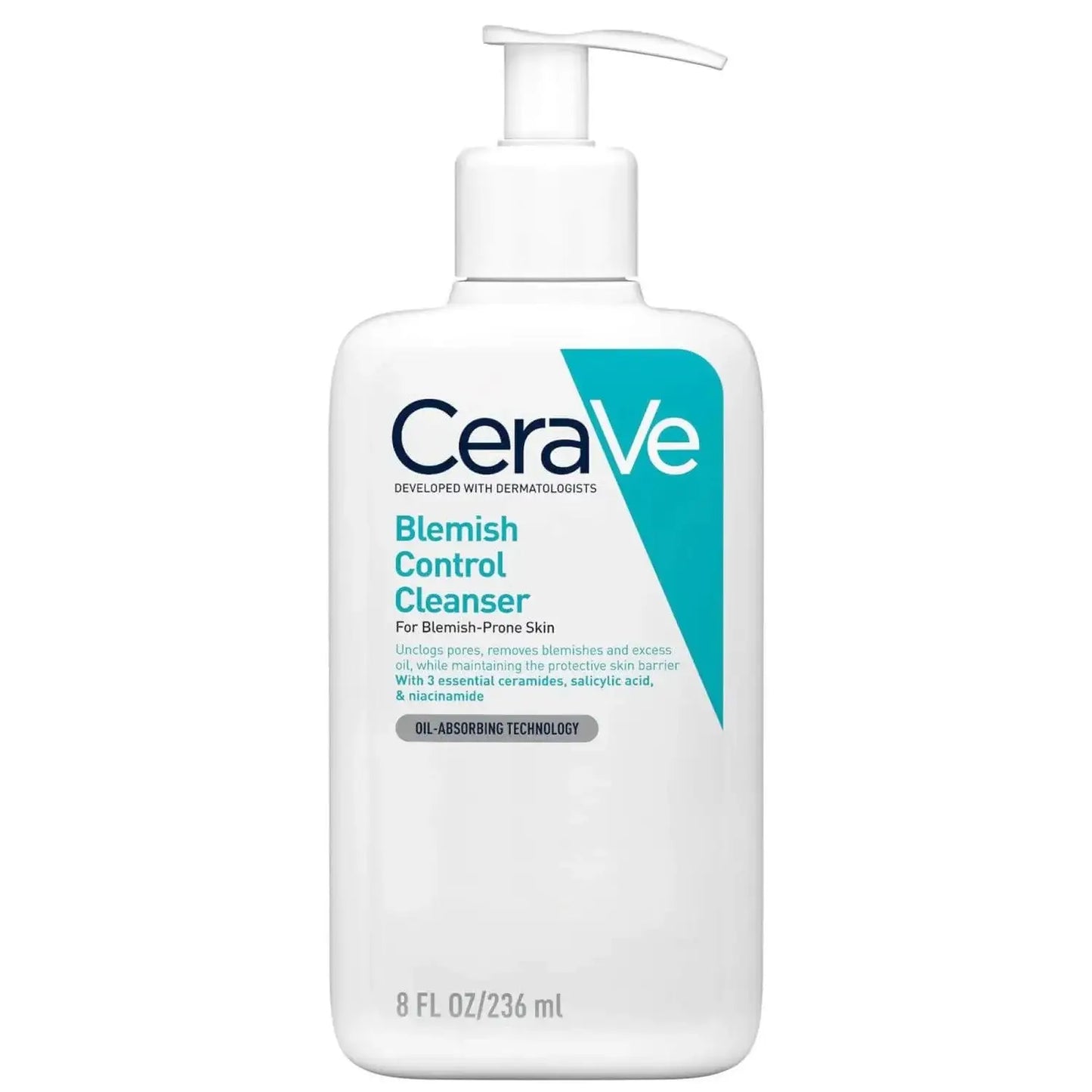 CeraVe Blemish Control Cleanser 236ml for blemish-prone skin, with salicylic acid and niacinamide, gentle gel-to-foam formula.