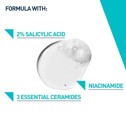 Image showing CeraVe Blemish Control Cleanser formula with 2% Salicylic Acid, Niacinamide, and 3 Essential Ceramides.