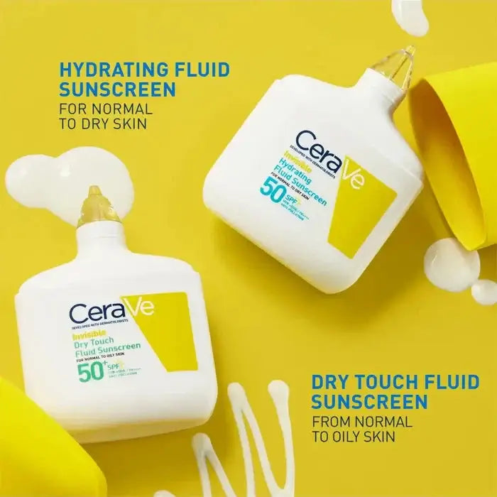 CeraVe sunscreen products on a yellow background