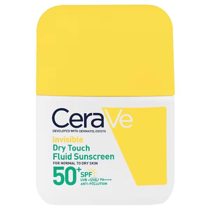 CeraVe invisible dry touch fluid sunscreen packaging on a white background