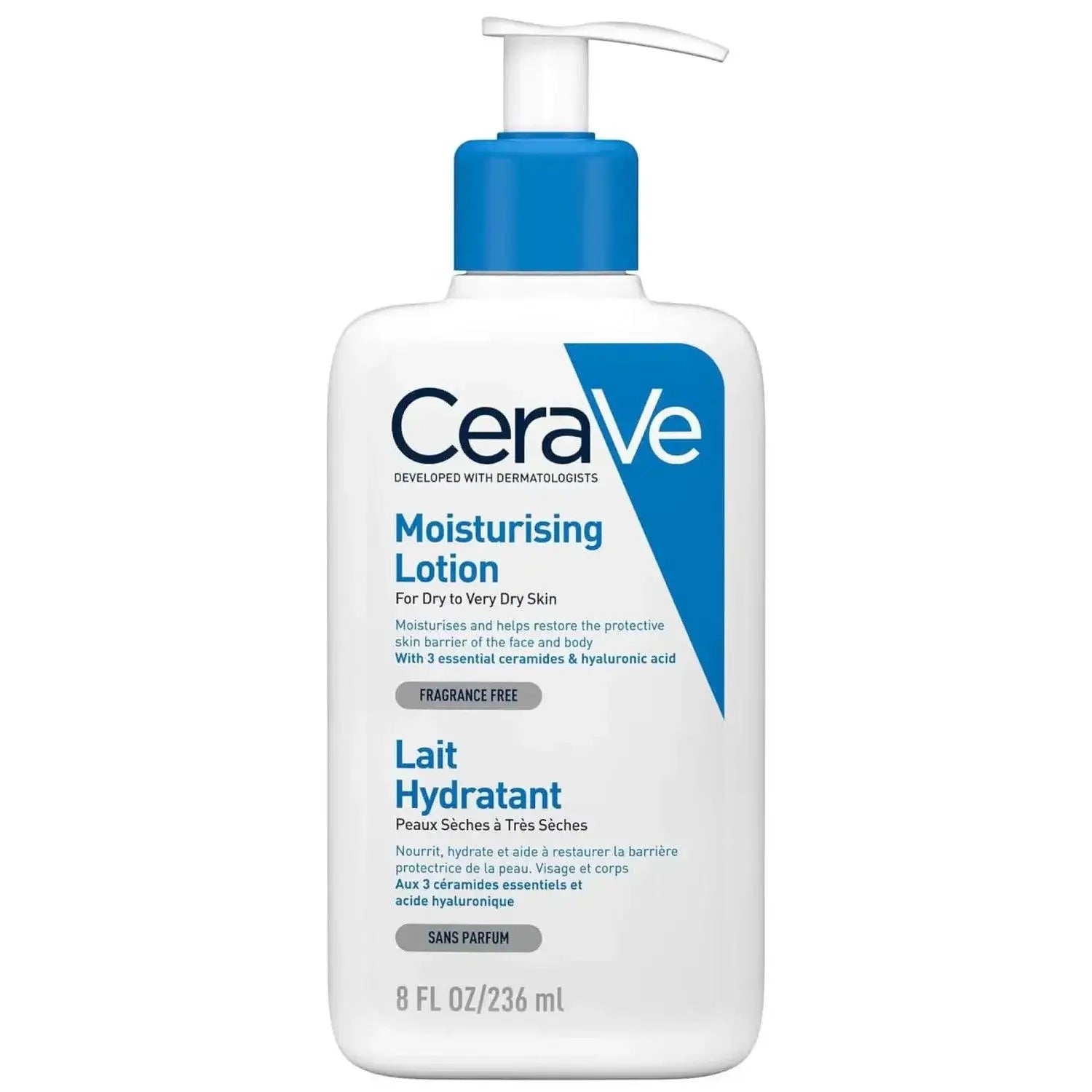 CeraVe Moisturising Lotion with Ceramides for dry to very dry skin, 236ml, hydrating, fragrance-free.