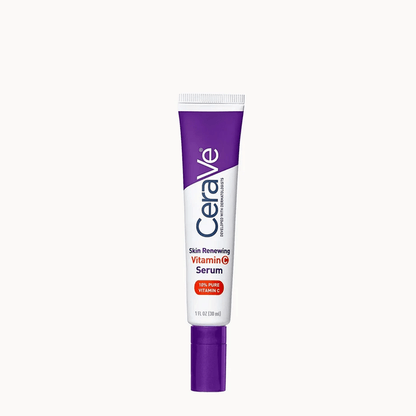 CeraVe Skin Renewing Vitamin B3 Serum in a squeeze tube with a purple cap, shown on a light gray background.