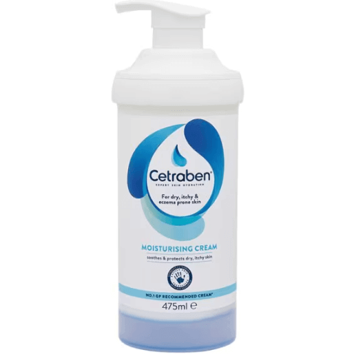 Cetraben Cream 475ml bottle, moisturizing cream for dry, itchy, eczema-prone skin, GP recommended in the UK.