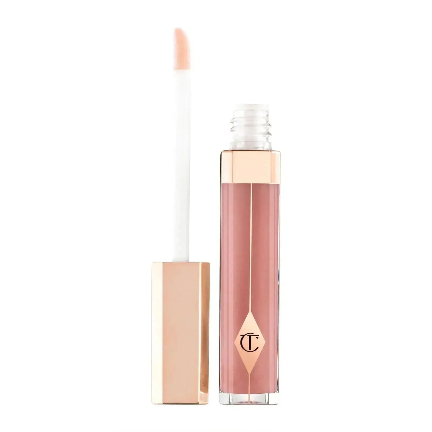 Charlotte Tilbury Lip Lustre in Pillow Talk, 3.5ml, creamy nude-pink lip gloss for a high-shine, glossy finish.