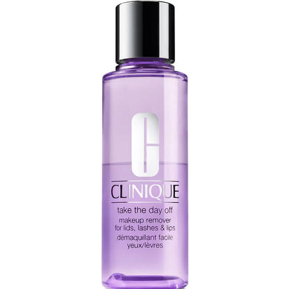 Clinique makeup remover bottle on a white background
