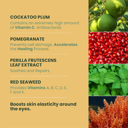 MUDMASKY Product ingredients with images and text on a yellow background