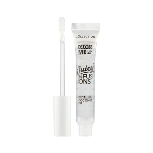 Collection Gloss Me Up Juicy Infusion Lip Gloss tube with applicator, infused with coconut oil for hydration.