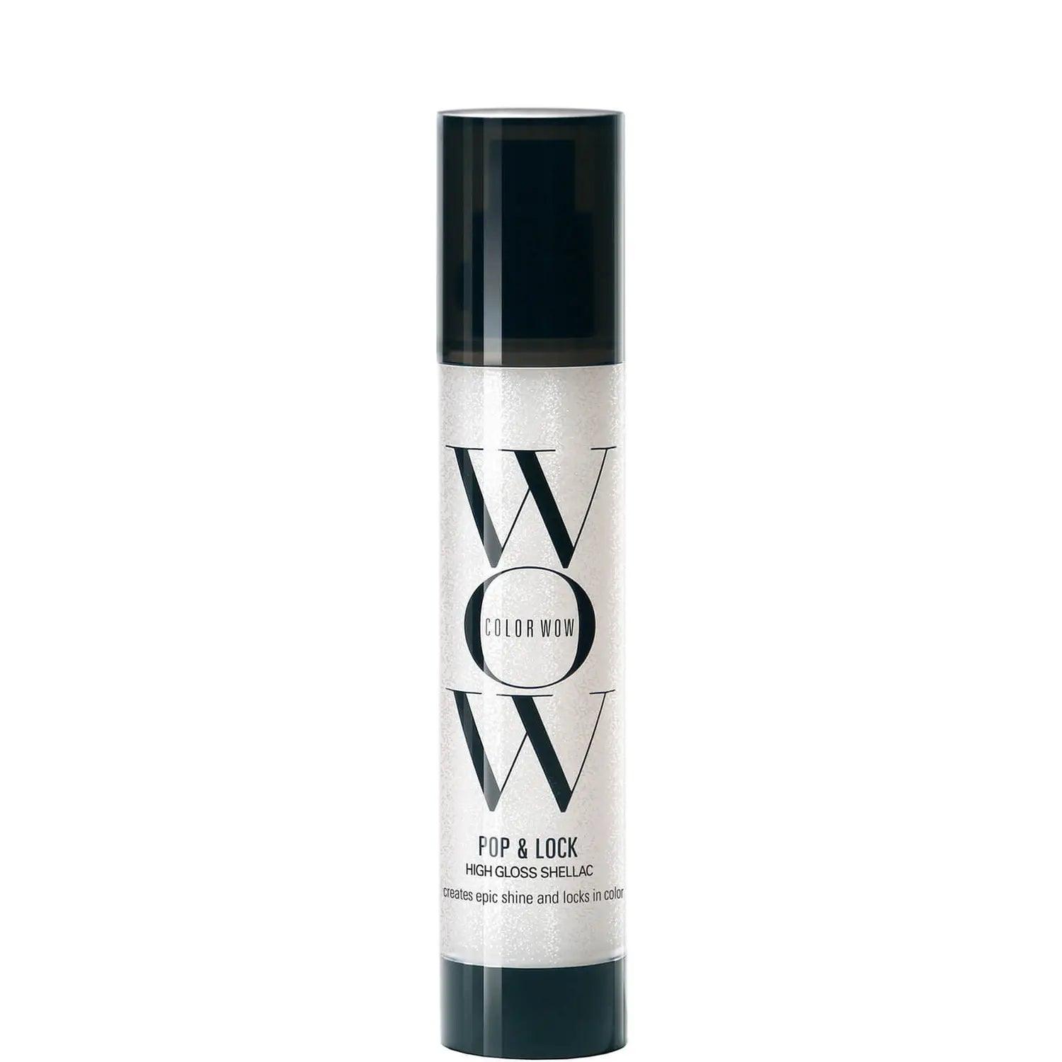 COLOR Wow Pop & Lock High Gloss Finish 55ml spray bottle for mirror-like shine and color protection.