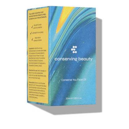 Conserving Beauty Conserve You Face Oil packaging highlighting natural ingredients for radiant skin.