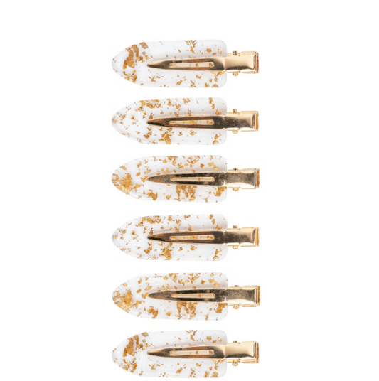 Brushworks Gold Flake No Crease Clips set on a white background, designed to hold hair without leaving kinks.