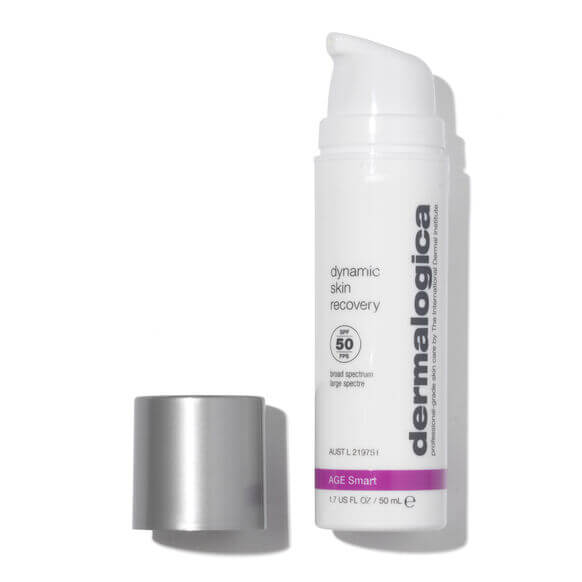Dermalogica Dynamic Skin Recovery SPF 50 moisturizer with protective pump bottle, 50ml for sun protection.