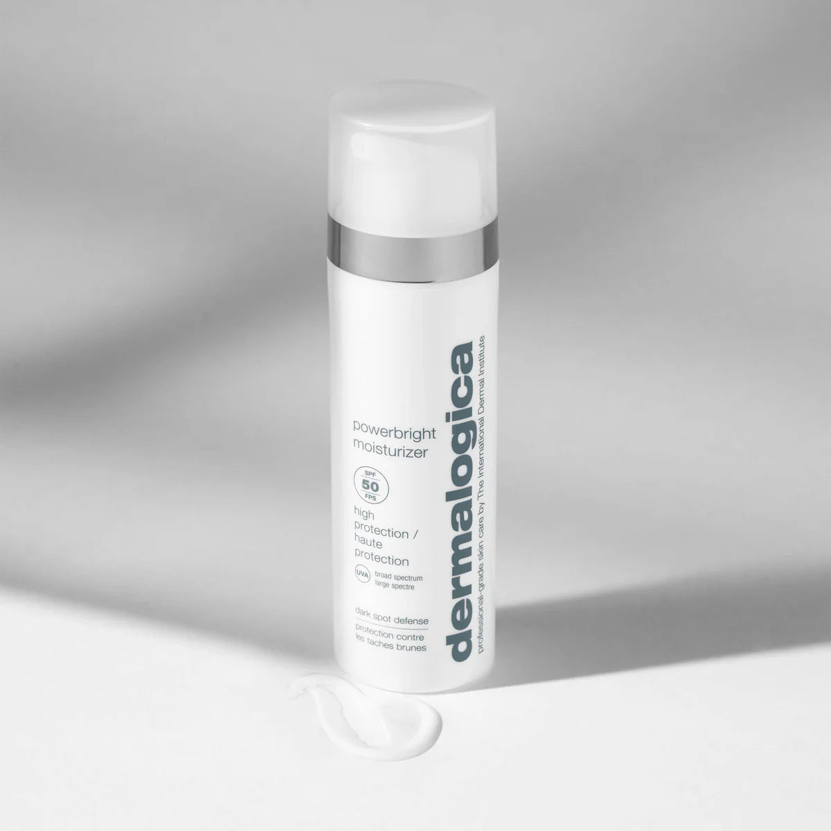 Dermalogica powerbright moisturizer bottle on a gray background