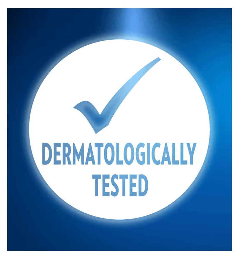 Graphic showing 'Dermatologically Tested' with a checkmark, indicating product safety and efficacy.