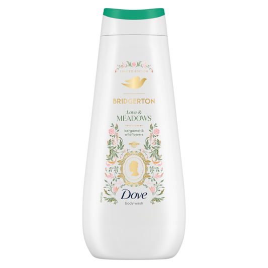 Dove body wash bottle with Bridgerton branding on a white background
