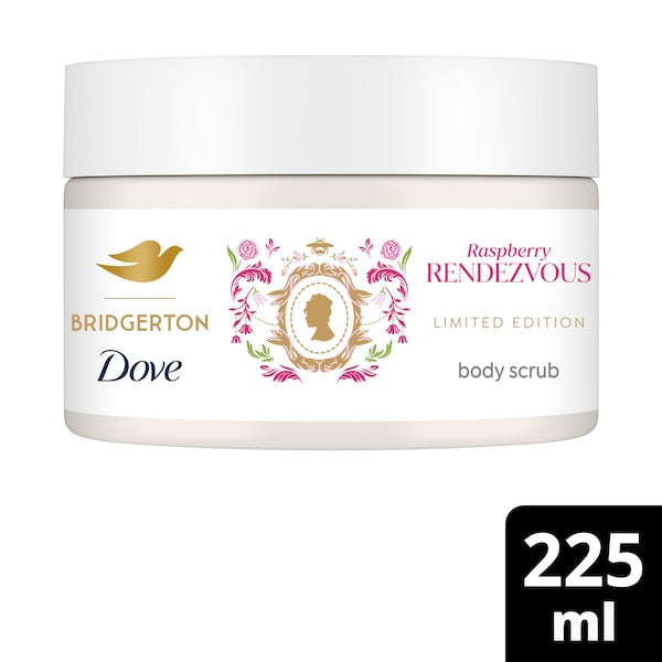 Dove Bridgerton Raspberry Rendezvous body scrub jar on a white background