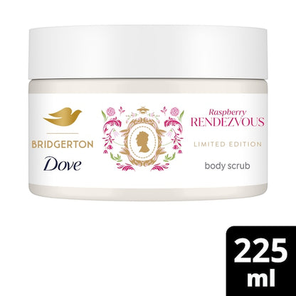 Dove Bridgerton Raspberry Rendezvous body scrub jar on a white background