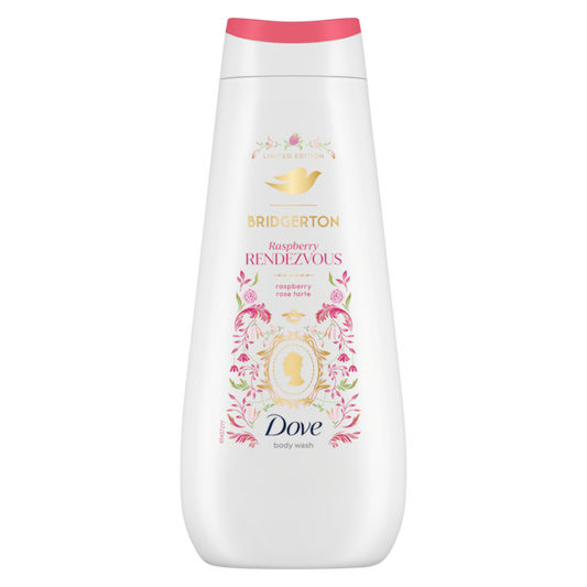 Dove body wash bottle with Bridgerton branding on a white background