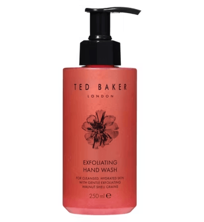 Ted Baker Peony & Camellia Hand Wash 250ml, floral scent, enriched with walnut shell for exfoliation and hydration.