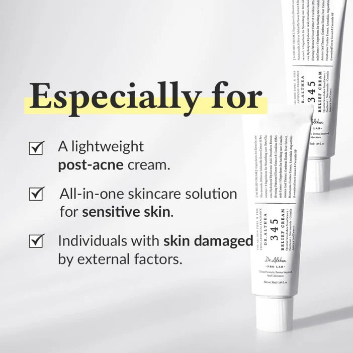 Tube of Dr. Althea skincare cream with text highlighting its uses on a white background