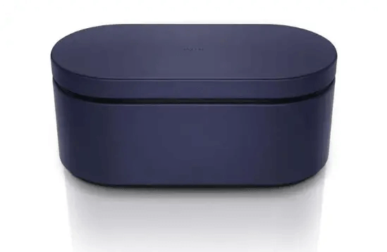 Dyson Airwrap storage case in navy blue, designed to organize and protect styling tools and accessories.