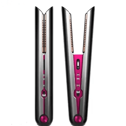 Dyson Corrale Straightener in Nickel and Fuchsia featuring flexing copper plates and cordless styling capability.