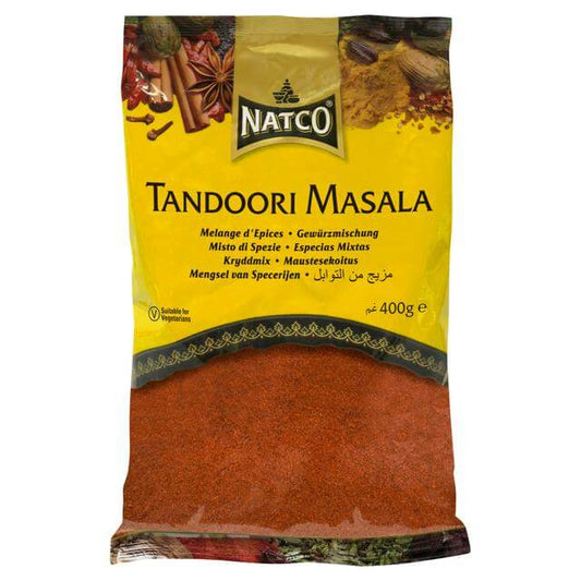 Natco Tandoori Masala 400g pack, vibrant spice blend for authentic tandoori dishes, perfect for enhancing flavors.