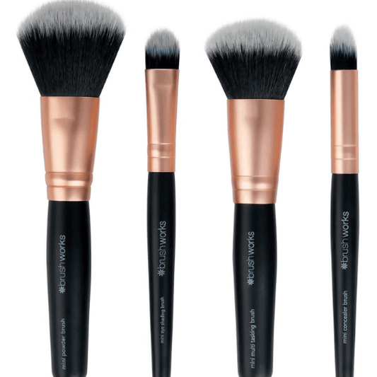 Brushworks Mini Brush Set featuring four cruelty-free mini makeup brushes for flawless application.