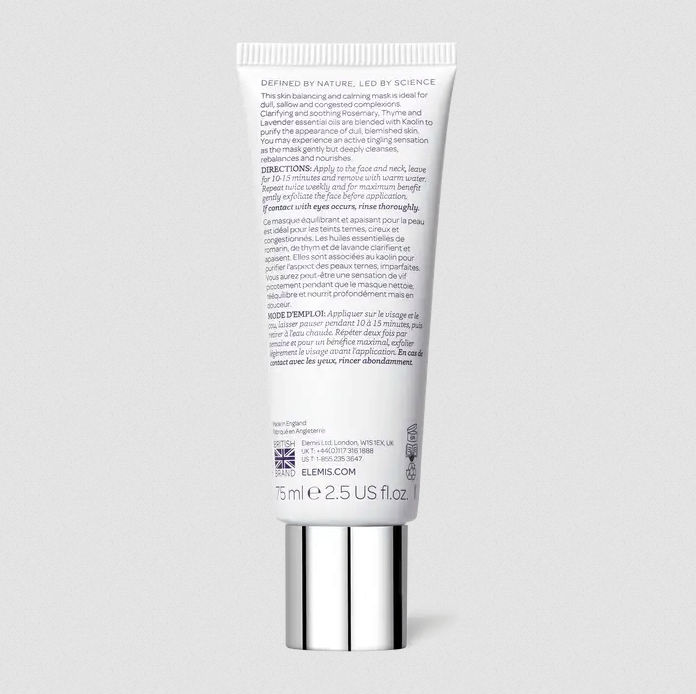 Elemis Skincare tube with text on a light gray background