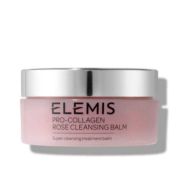 Elemis Pro-Collagen Rose Cleansing Balm jar on a white background