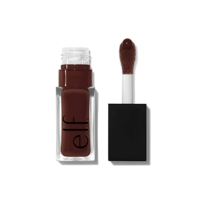 e.l.f Glow Reviver Lip Oil in brown shade with applicator, showcasing its luxurious hydration and shine.