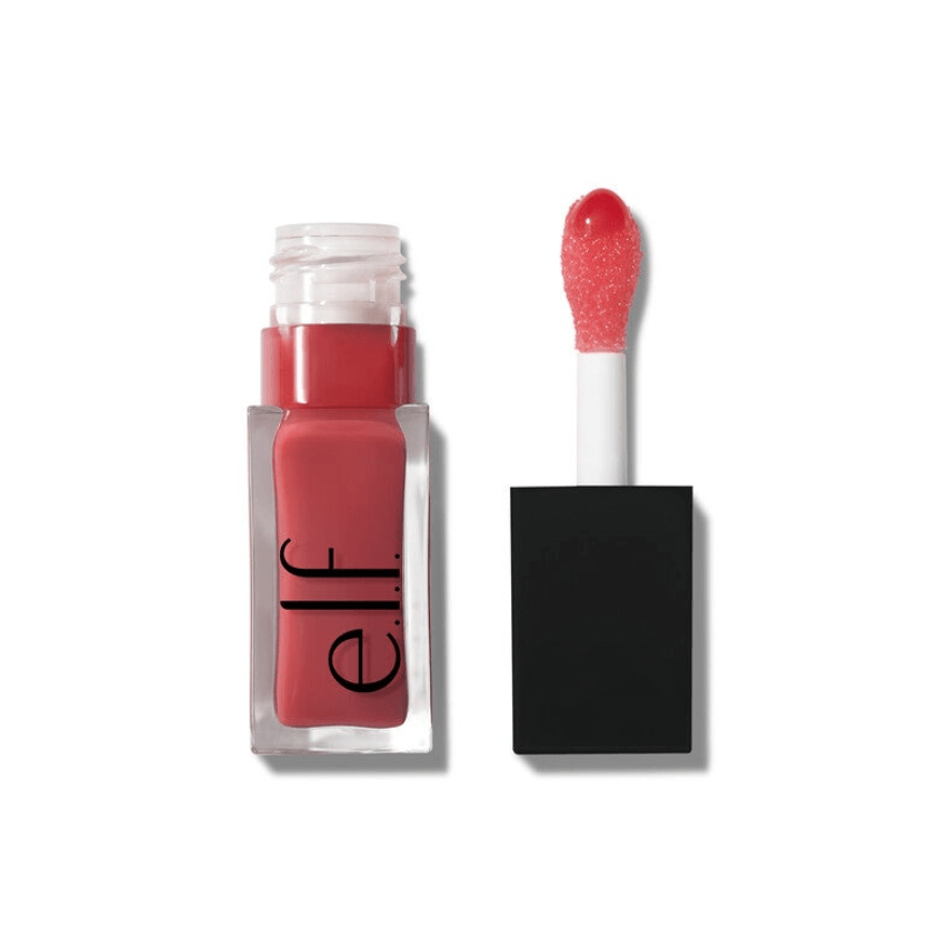 e.l.f Glow Reviver Lip Oil in clear tube with applicator brush, showcasing a vibrant pink shade for lush hydration.