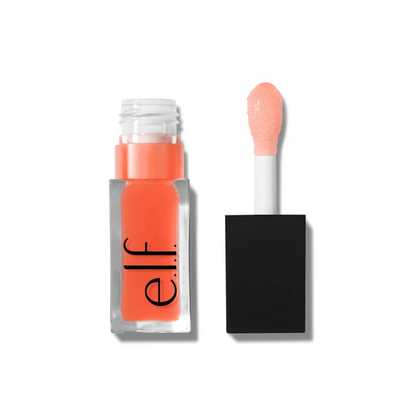 e.l.f Glow Reviver Lip Oil in clear tube with coral shade and applicator, perfect for hydration and shine.