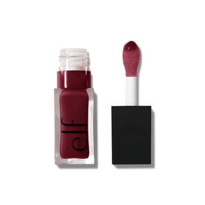 e.l.f Glow Reviver Lip Oil in a dark berry shade with applicator wand for hydrating glossy finish.