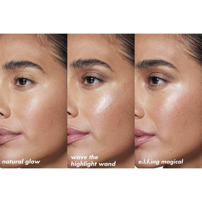 e.l.f Halo Glow Highlight Wand skin shades demonstration showcasing natural glow, highlight wand, and e.l.f.ing magical finish.
