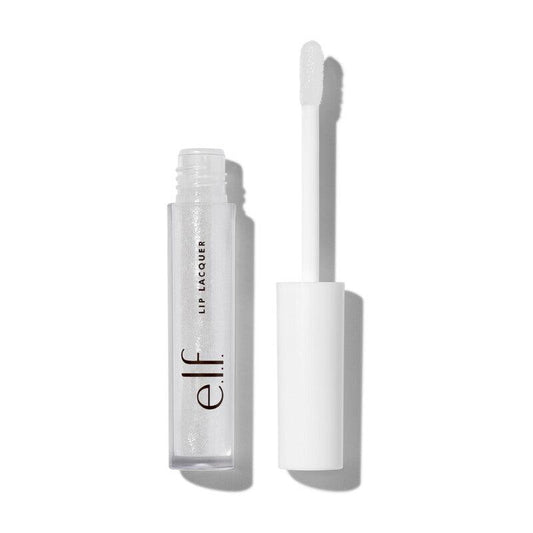 e.l.f Lip Lacquer in clear packaging with a wand applicator for high-shine, vitamin-enriched lip gloss.