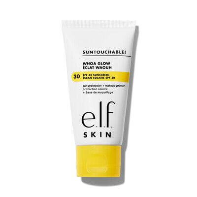 e.l.f Suntouchable! Whoa Glow SPF 30 sunscreen 50ml, lightweight sun protection and makeup primer with a glowing finish.