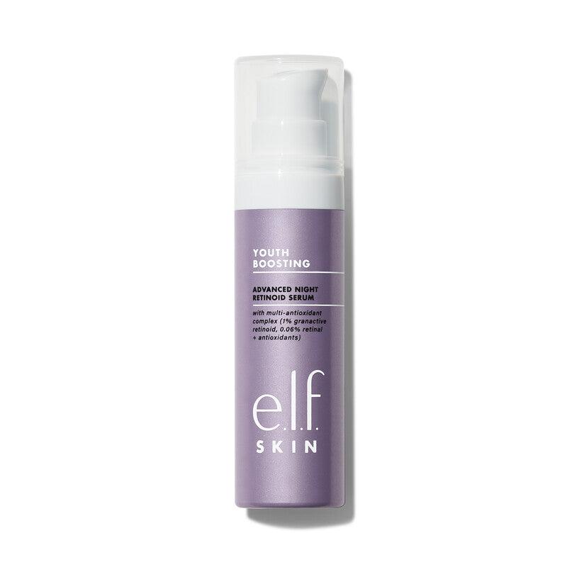 e.l.f Youth Boosting Advanced Night Retinoid Serum in a sleek purple bottle for anti-aging benefits and radiant skin.