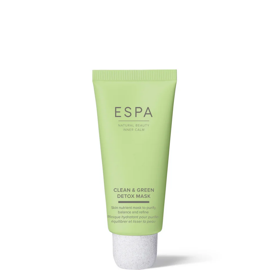 Green tube of ESPA Clean & Green Detox Mask on a white background