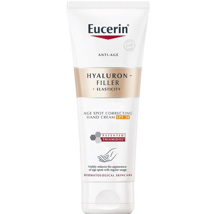 Eucerin Hyaluron-Filler + Elasticity hand cream on a white background