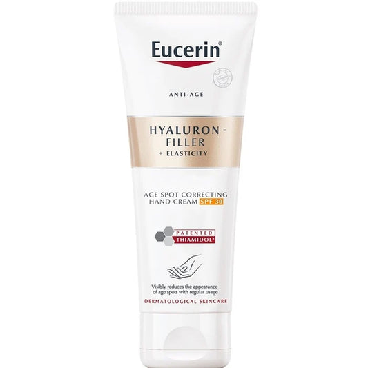 Eucerin Hyaluron-Filler + Elasticity hand cream on a white background