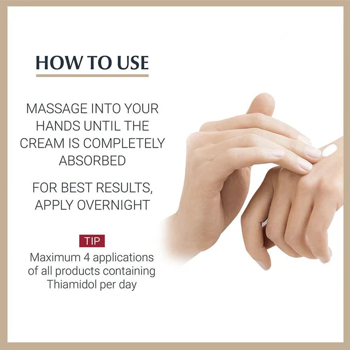 Eucerin Hand cream application instructions with hands on a white background