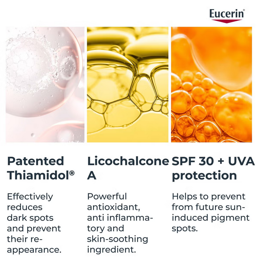 Eucerin skincare product with labeled ingredients and benefits