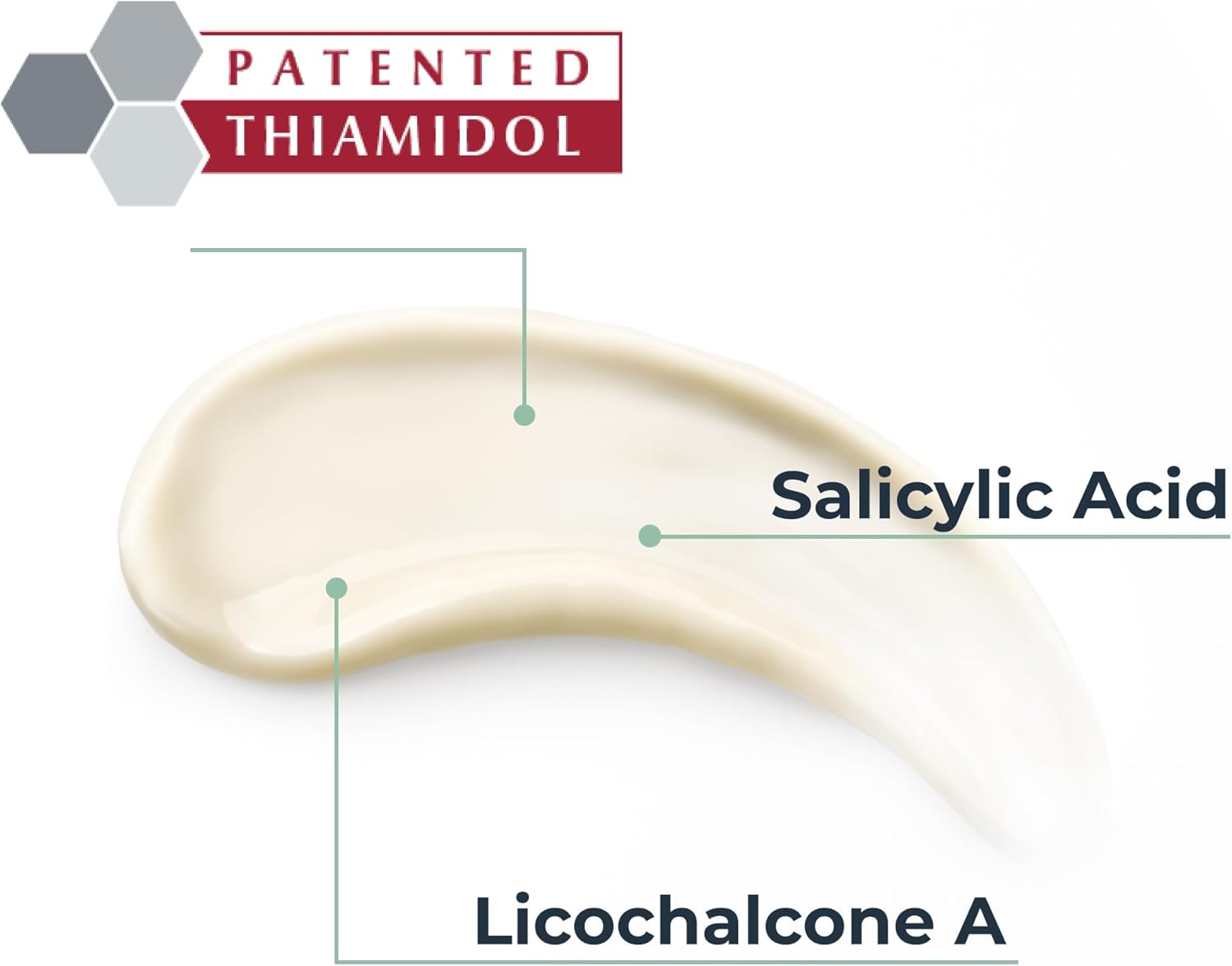 Eucerin Cream with labeled components Salicylic Acid and Licochalcone A, on a white background.
