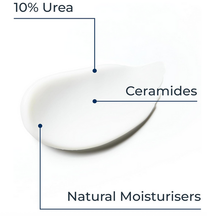 Eucerin White cream with labeled ingredients on a white background