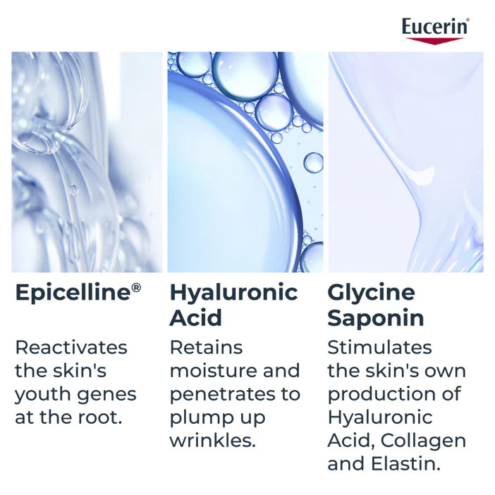 Eucerin skincare product features with text on benefits