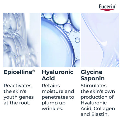 Eucerin skincare product features with text on benefits