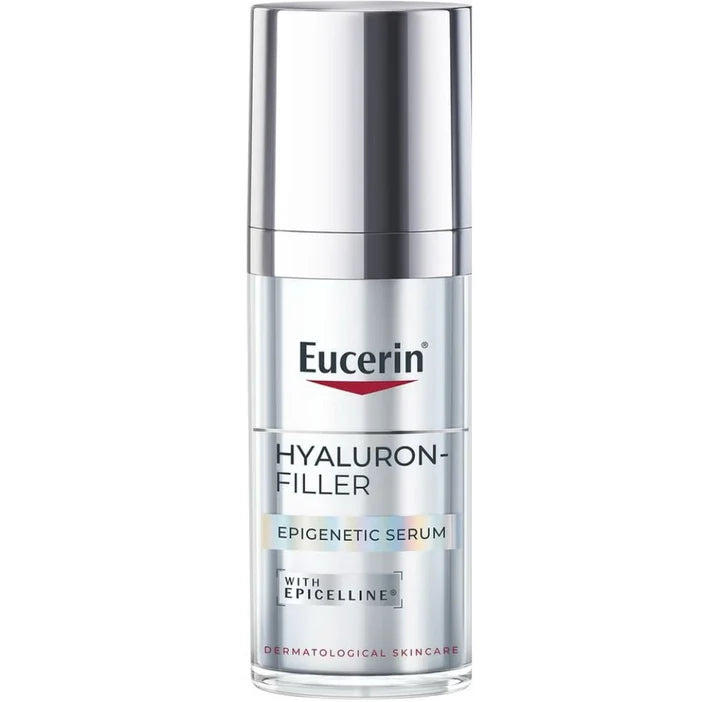 Eucerin Hyaluron-Filler serum bottle on a white background