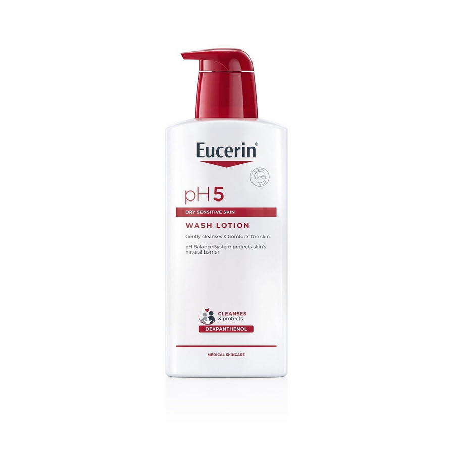 Eucerin pH5 wash lotion bottle on a white background