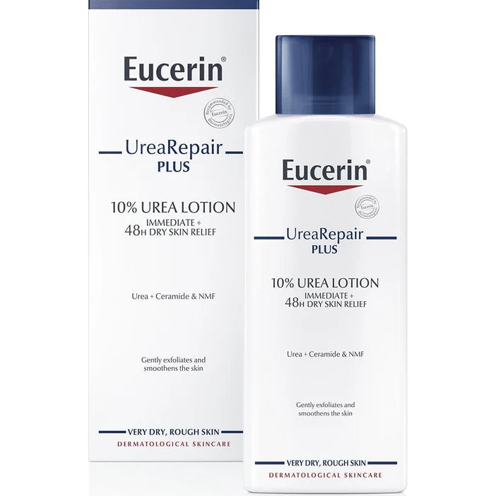 Eucerin UreaRepair Plus 10% Urea Lotion packaging on a white background