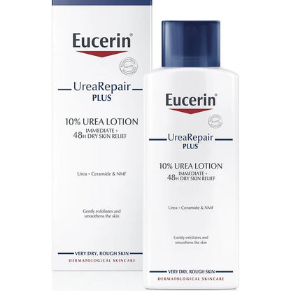 Eucerin UreaRepair Plus 10% Urea Lotion packaging on a white background